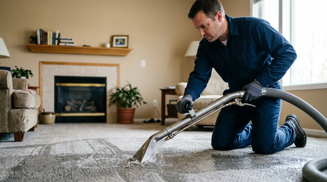 Water damage restoration technician working near Hartshorne, OK